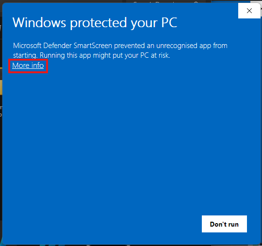Windows SmartScreen warning