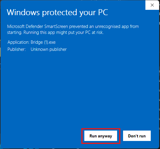 Windows SmartScreen run anyway