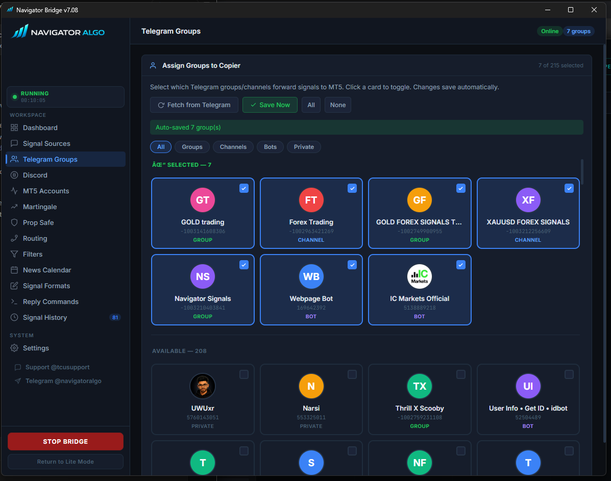Telegram Groups Selection