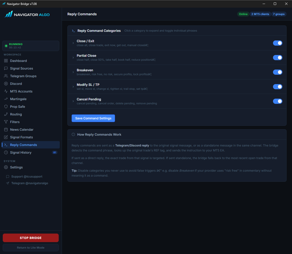 Reply Command Settings