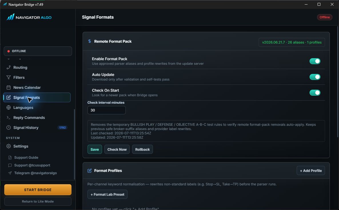 Current NTS Super Bridge Signal Formats page