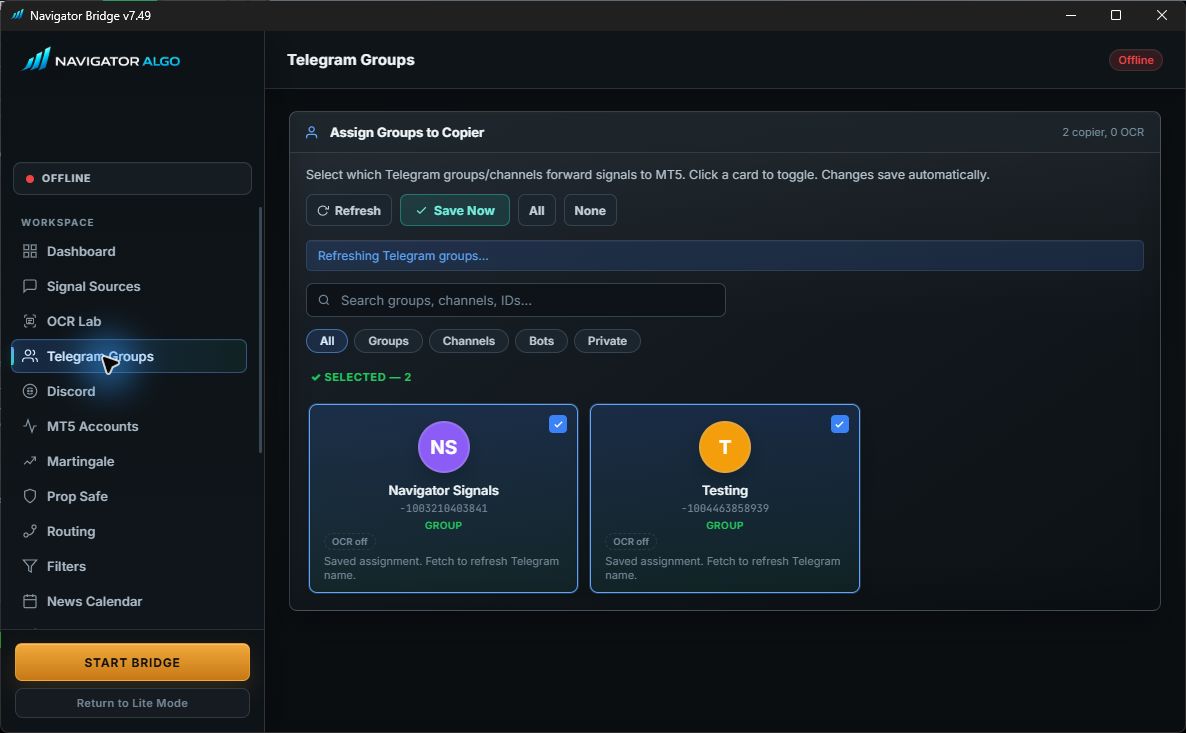 Current Bridge Telegram groups and routing page
