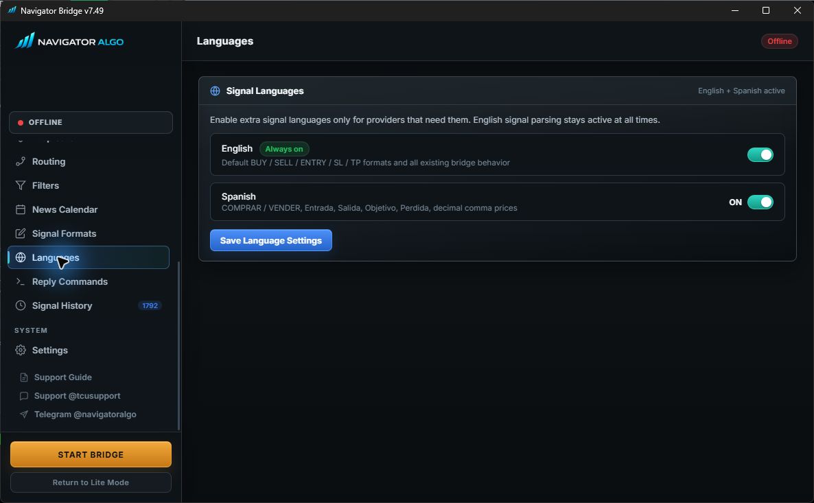 Current Bridge language aliases