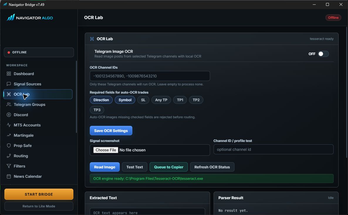 Current Bridge OCR controls