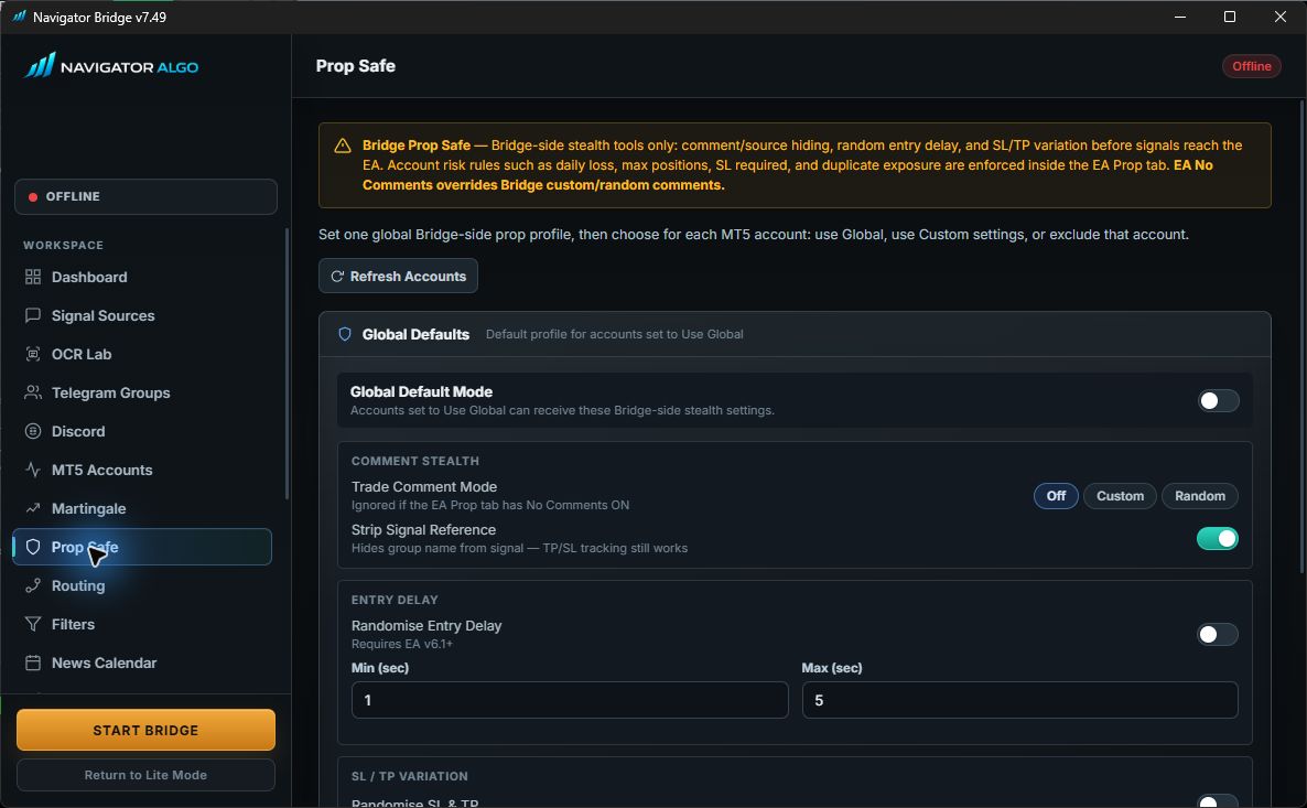 Current NTS Super Bridge Prop Safe settings