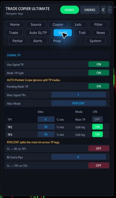 Trade Copier Ultimate v7.40 Signal TP tab