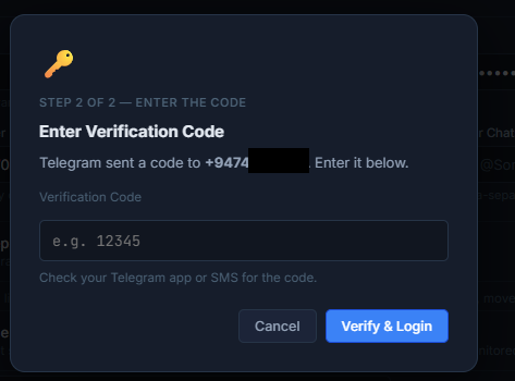 Telegram login code prompt