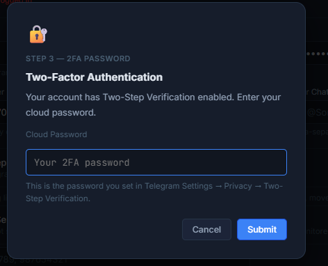 Telegram 2FA password prompt